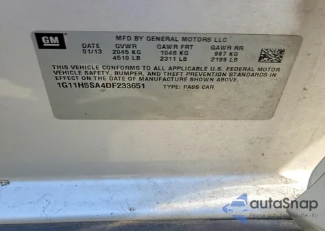 2013 Chevrolet Malibu Ltz z USA, uszkodzony, nr VIN 1G11H5SA4DF233651